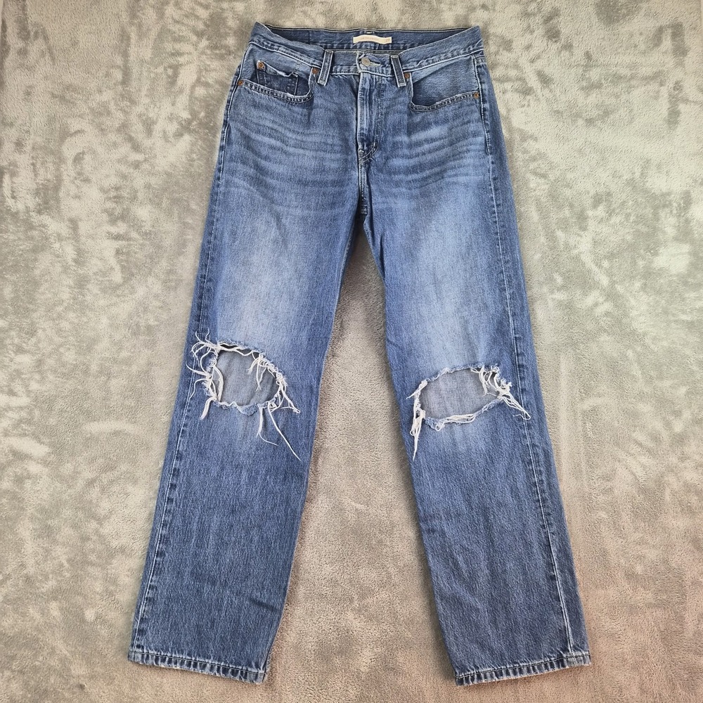 Levis Jeans Womens 29x29 Blue Denim Low Pro Straight Distressed Knees Cotton